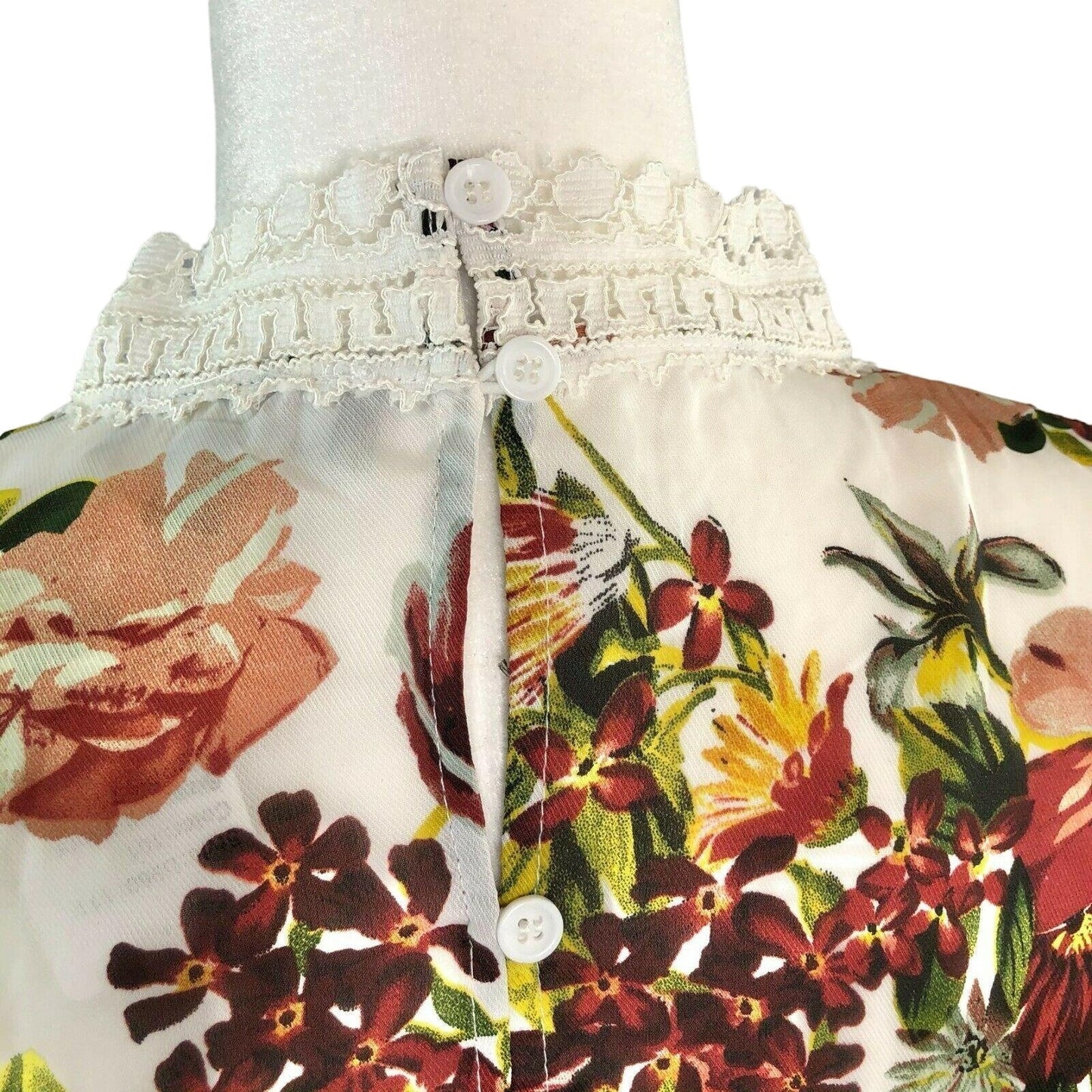 Suzanne Betro 2X Floral High Neck Lace Trim Peplum Top Red White LS NWT