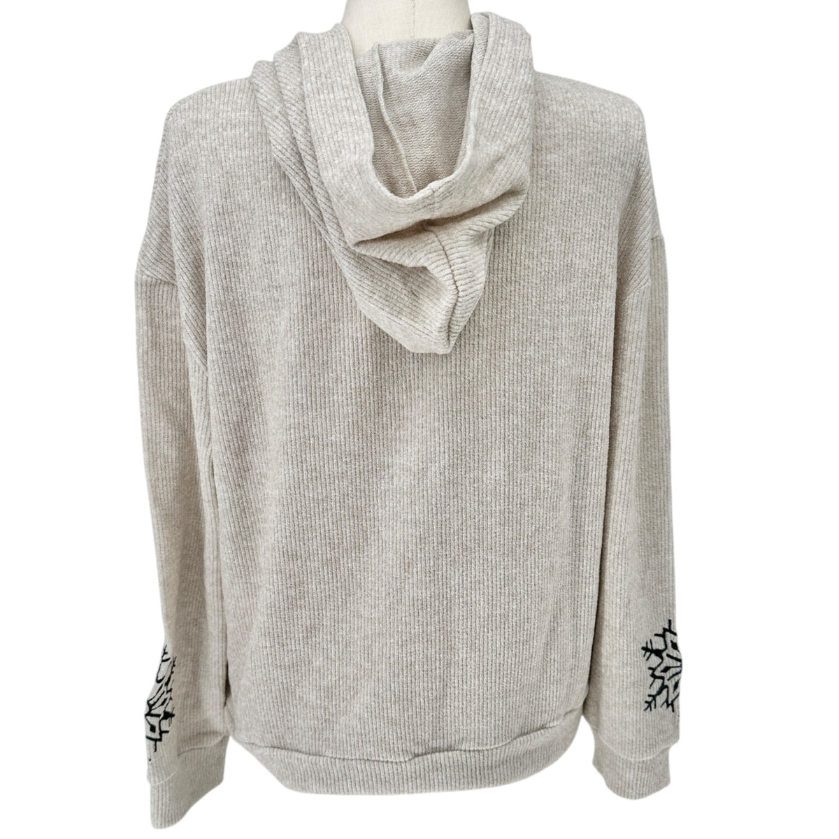 Ribbed Knit Hoodie Womens XXL Snowman Face Embroidery Soft Comfortable NEW