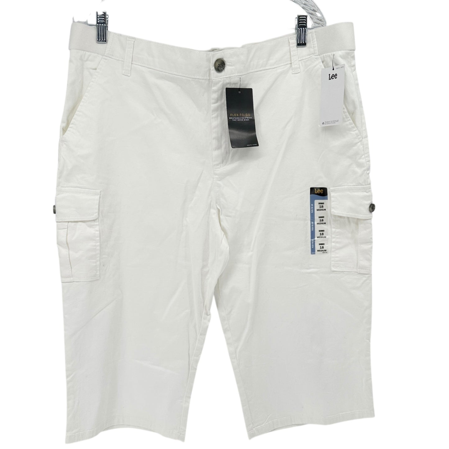 Lee Flex-To-Go Skimmer Capri Pants Womens 18M White Mid Rise Cargo Pockets