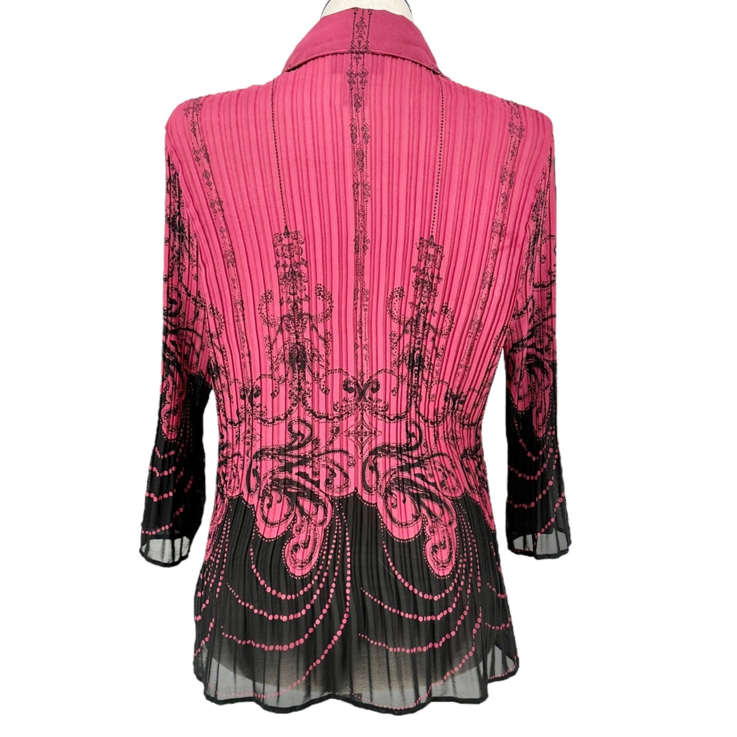 Lane Bryant Womens 18/20W Blouse Dark Pink Black Sheer Button-Down 3/4 Sleeves