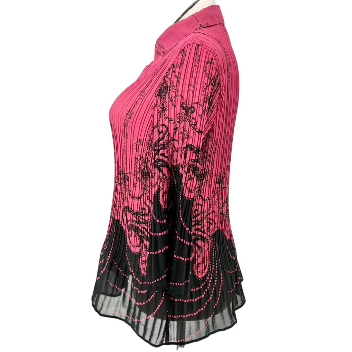Lane Bryant Womens 18/20W Blouse Dark Pink Black Sheer Button-Down 3/4 Sleeves