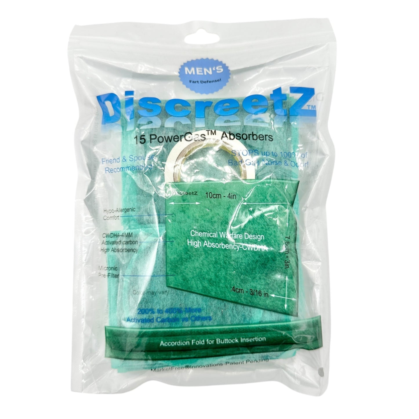 Discreetz Mens PowerGas Absorbers High Absorbency Fart Defense Odor Eliminator
