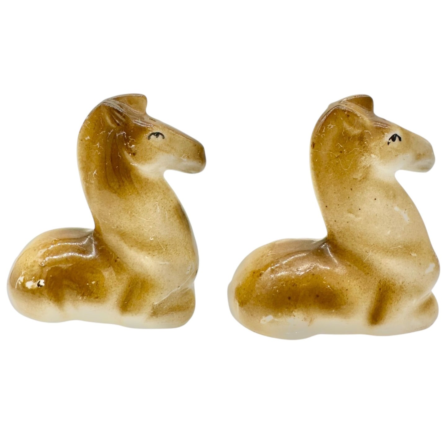 Vtg Ceramic Horse Salt and Pepper Shakers Cork Stoppers Japan Brown Mid-Century