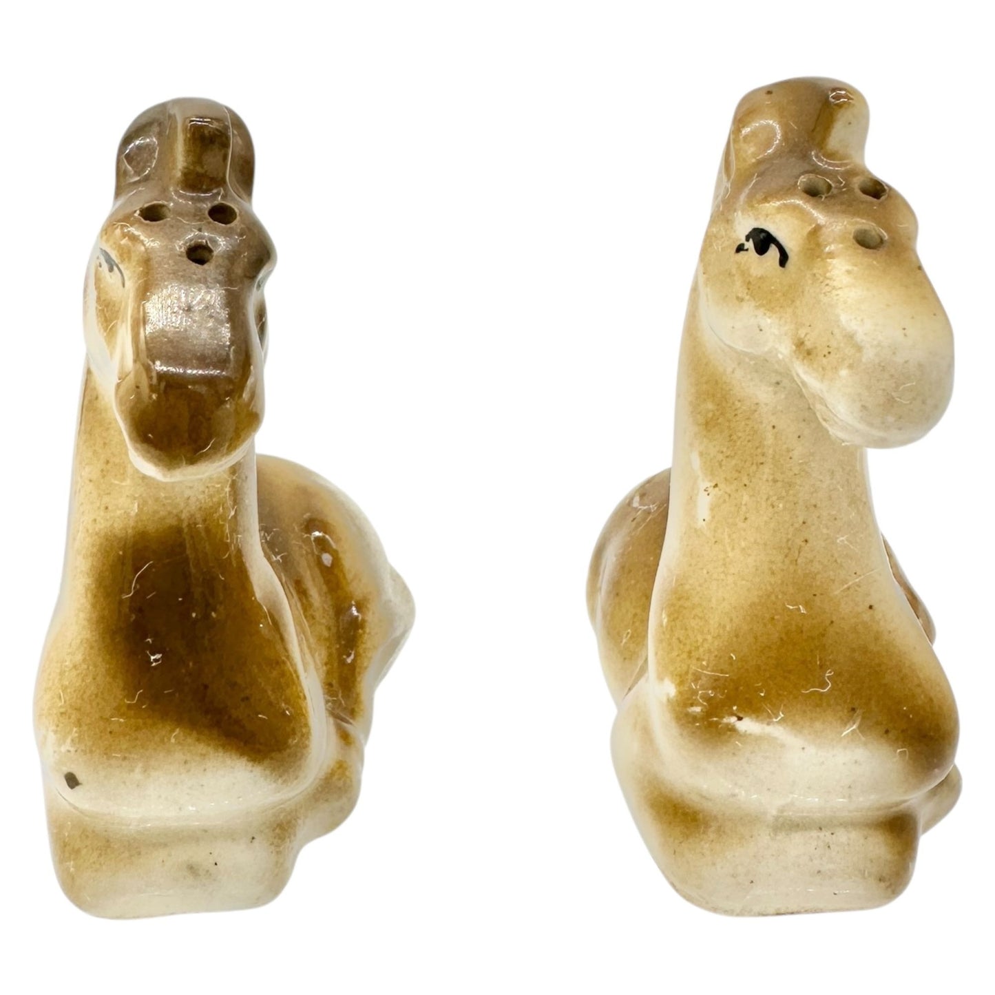 Vtg Ceramic Horse Salt and Pepper Shakers Cork Stoppers Japan Brown Mid-Century