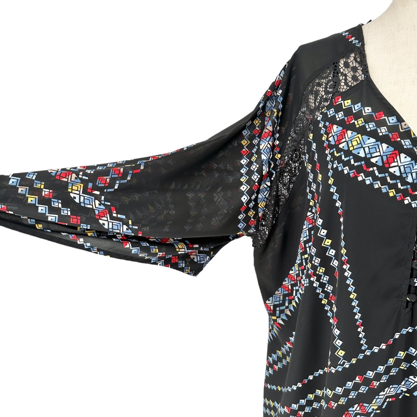Denim 24/7 2pc Maxi Dress Womens 28W Black with Multicolor Geometric Pattern
