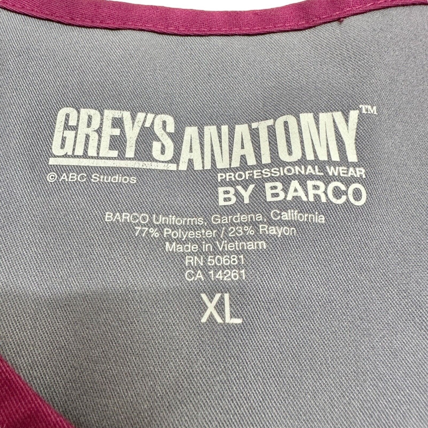 Grey's Anatomy by Barco Women's Scrub Tops XL Burgundy Style 41460 Medical