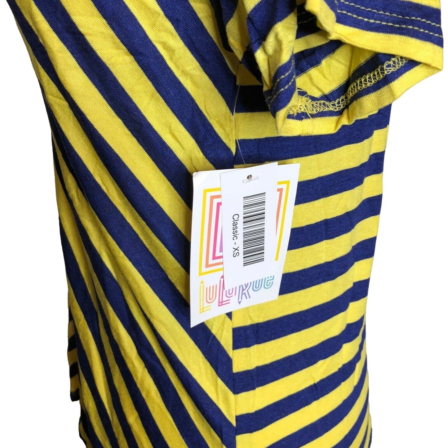 LuLaRoe Classic T Women's Extra Small Top Blue and Yellow Stripes NWT