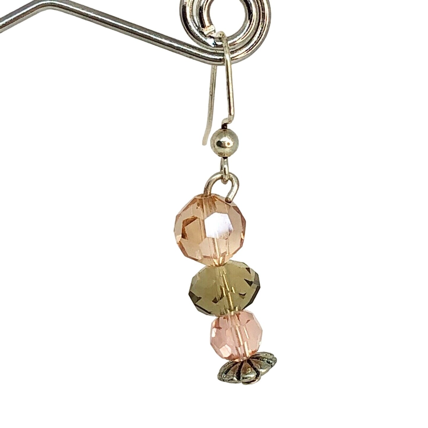 Handcrafted Earrings Peach & Brown Crystal Beads Gentle Delicate Youth NEW
