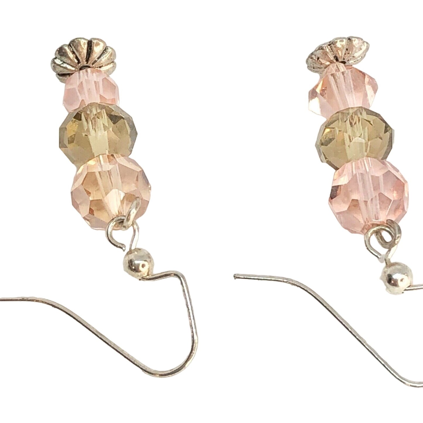 Handcrafted Earrings Peach & Brown Crystal Beads Gentle Delicate Youth NEW