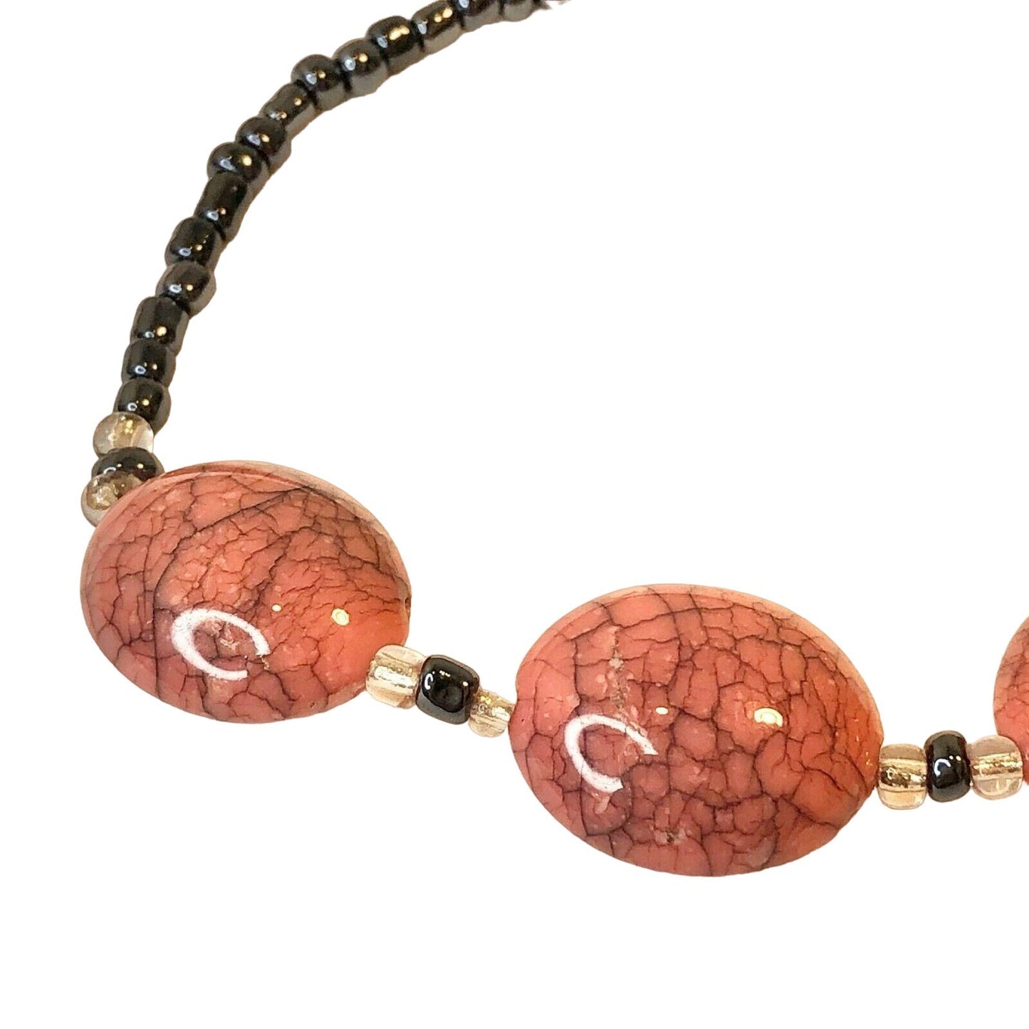 Handcrafted Beaded Necklace Mauve Ceramic Beads With Smaller Pewter Beads NEW