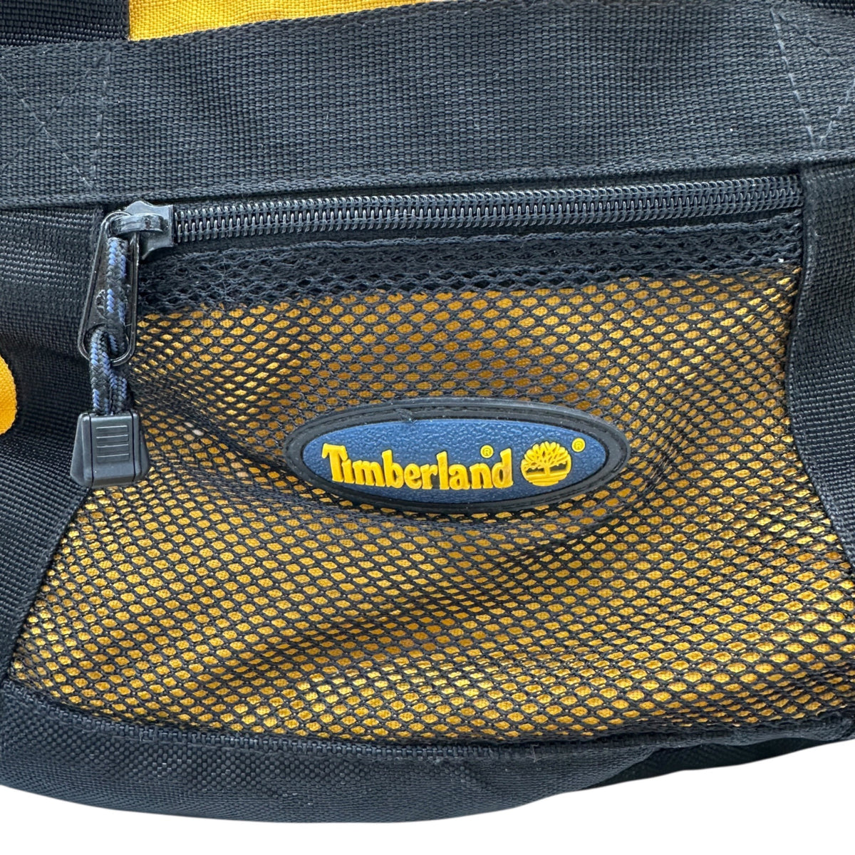 Timberland Duffle Bag Yellow and Black Mesh With Adjustable Shoulder Strap EUC