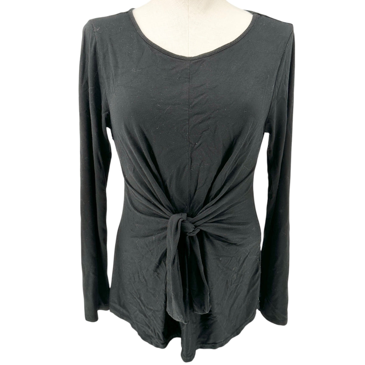 Neiman Marcus Top Womens M Black Long Sleeve Knot Front Lightweight Soft Comfort