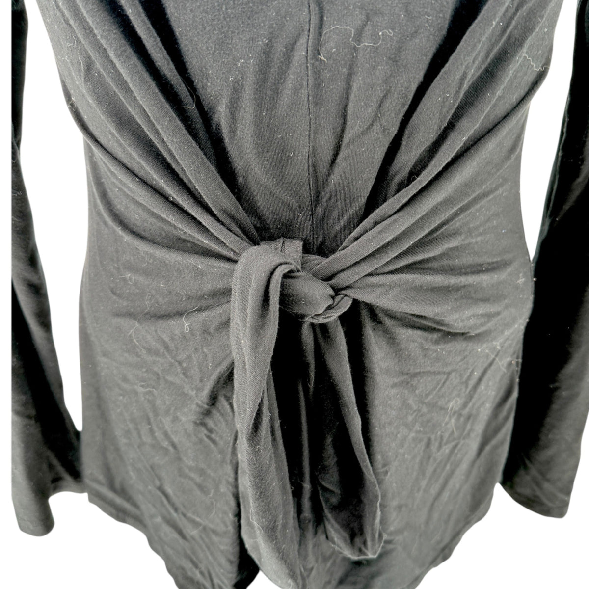 Neiman Marcus Top Womens M Black Long Sleeve Knot Front Lightweight Soft Comfort
