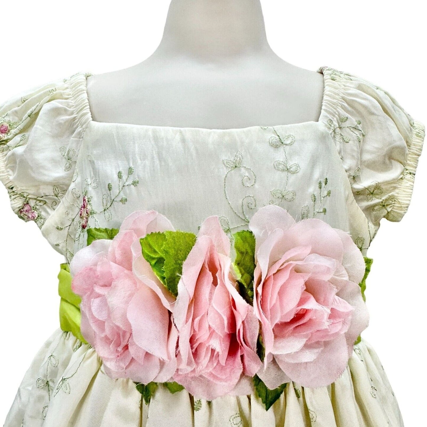 Crayon Kids Child's Dress Size 4T Green Pink Flowers Short Sleeve