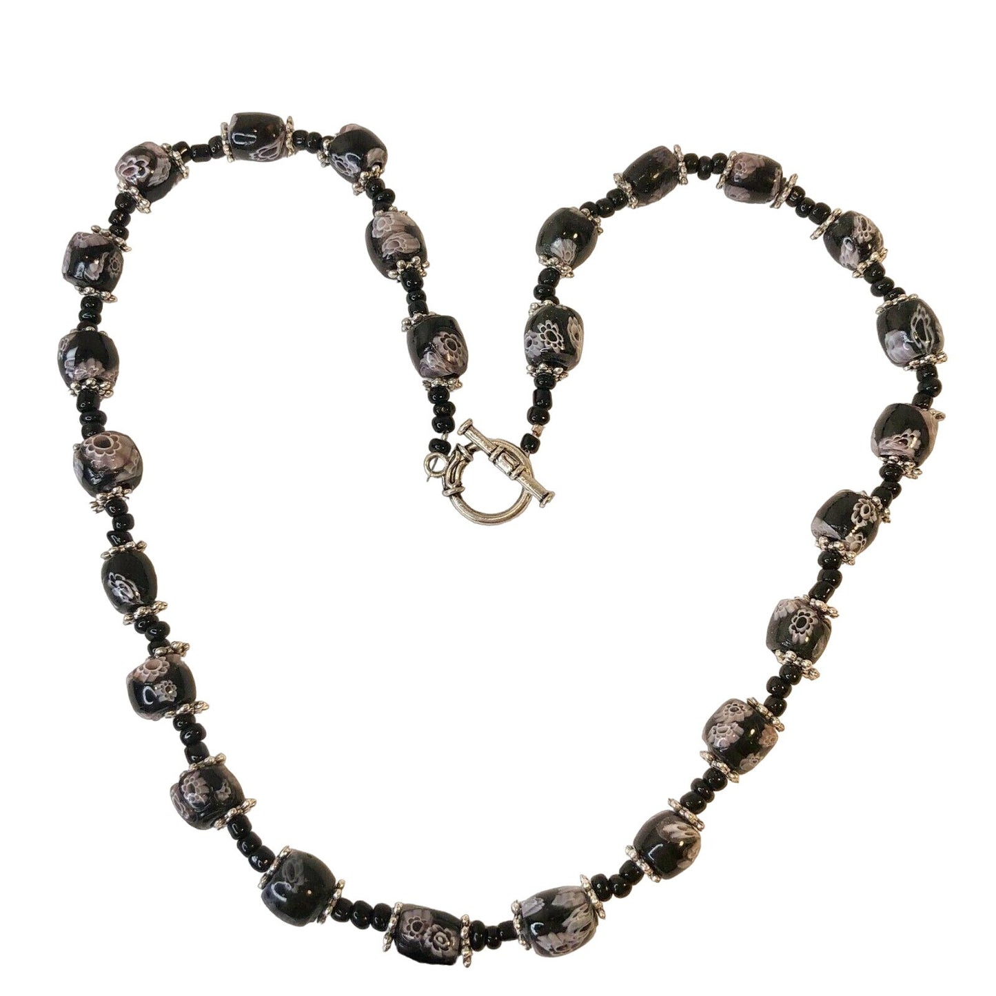 Handcrafted Beaded Necklace Black Floral Beads Elegant Simple Beauty Jewelry NEW