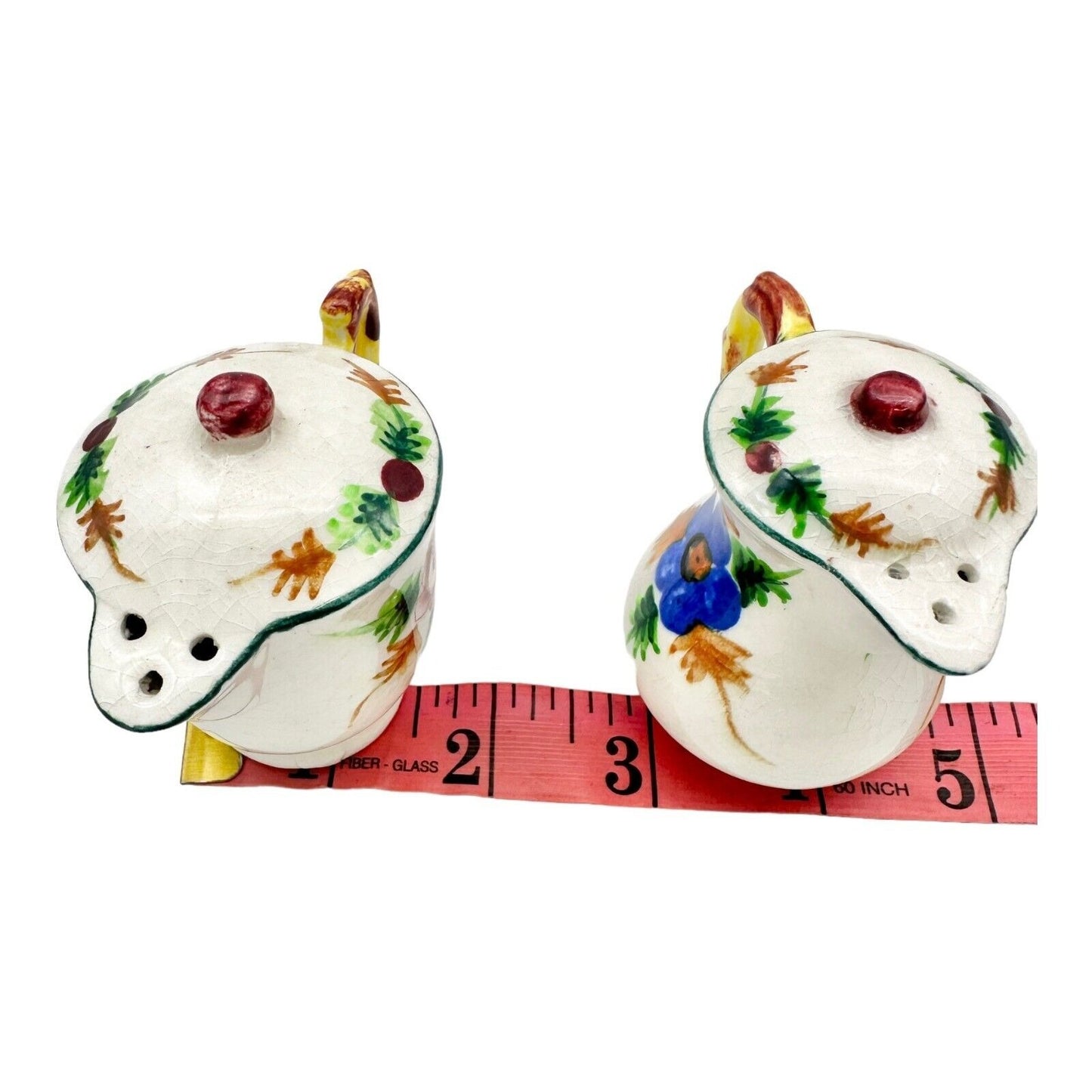 Vintage Salt & Pepper Glazed Ceramic Floral Pitchers Vintage Japan Cork Plugs