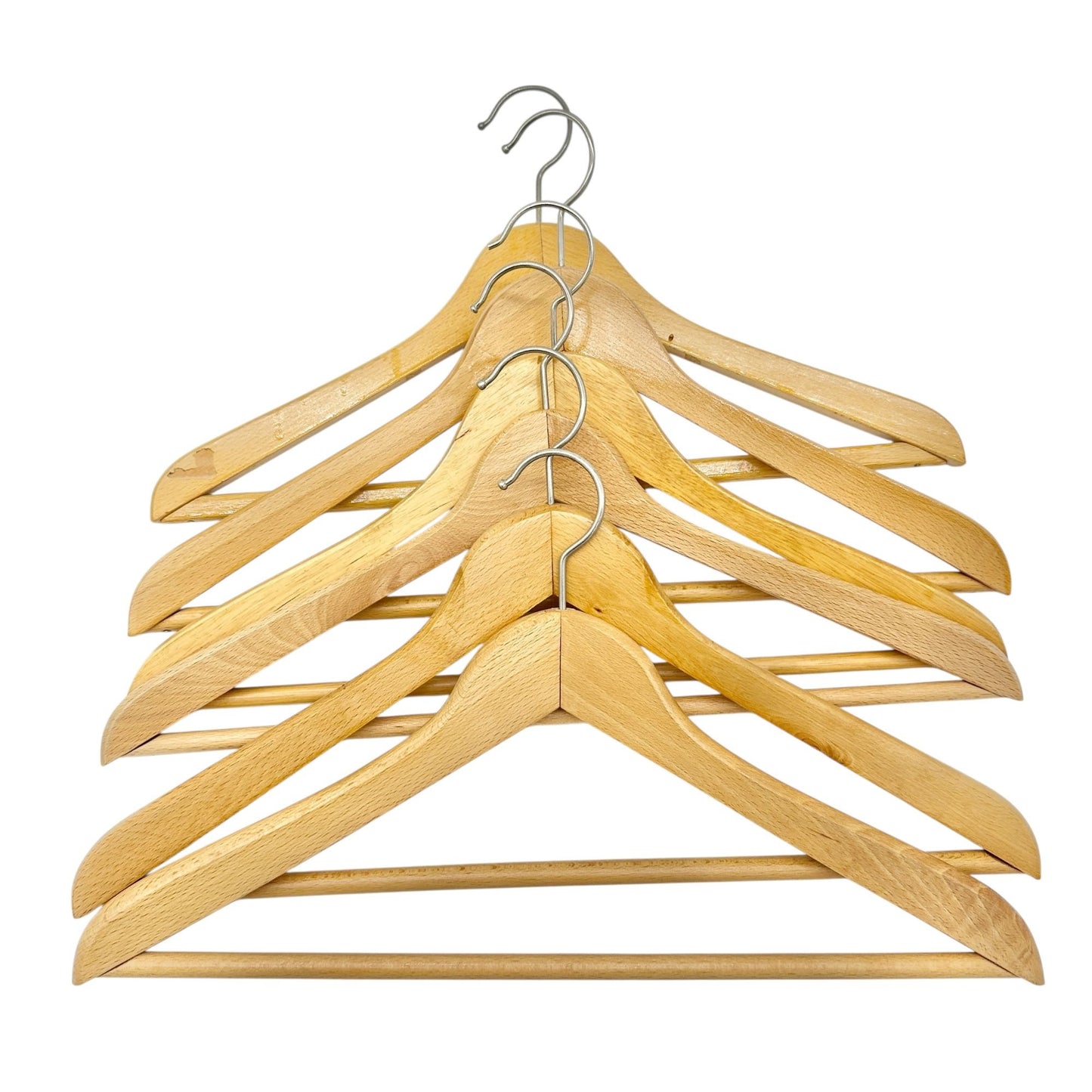 Set Of 6 Vintage Wooden Clothes Hangers With Metal Hooks Made In W. Germany