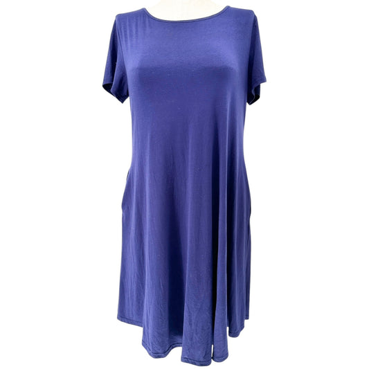 Womens Casual Dress XL A-Line Navy Blue SS Pockets Cotton Blend Soft Lightweight