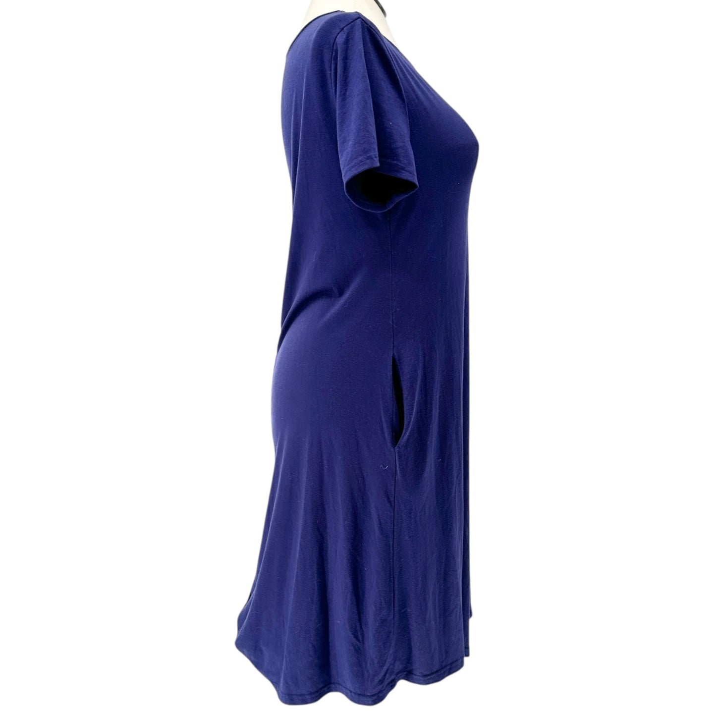 Womens Casual Dress XL A-Line Navy Blue SS Pockets Cotton Blend Soft Lightweight