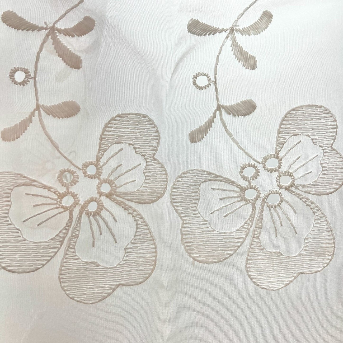 Vintage JCPenney Curtain Valance Sheer White Floral Embroidered 66x14 Scalloped