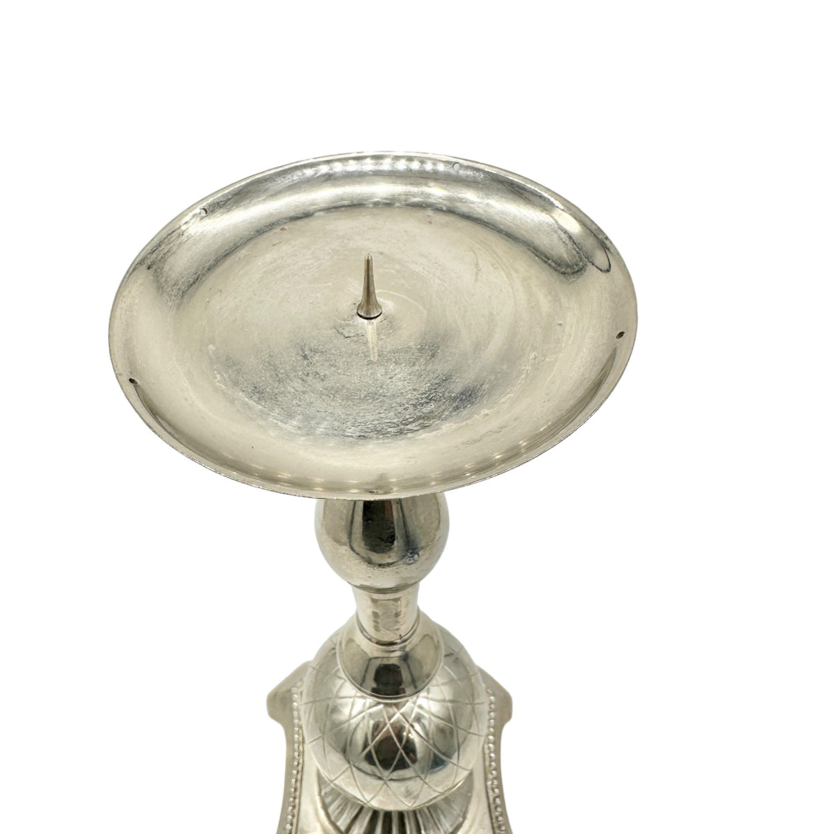 Elegant Silver Plated Candle Holder With Ornate Detailing And Fluted Base