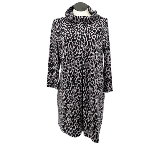 Tyler Böe Tunic Dress Womens XL Pink Background Black Leopard Spots Cowl Neck