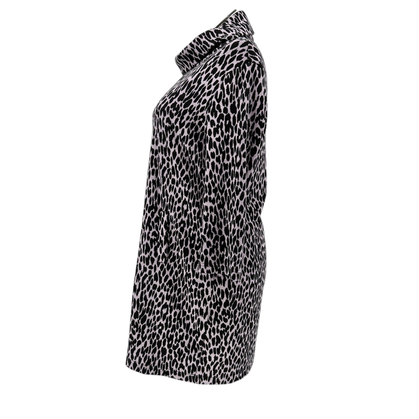 Tyler Böe Tunic Dress Womens XL Pink Background Black Leopard Spots Cowl Neck