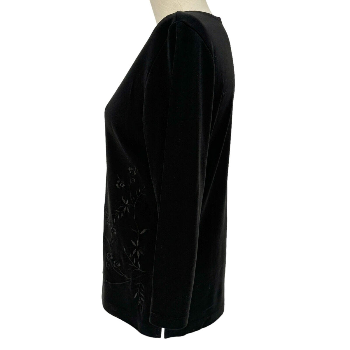 Liz Claiborne Collection Top Women's Medium Black with Black Floral Embroidery