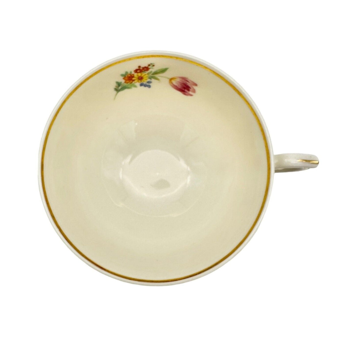 Federal Shape Syracuse China Cup and Saucer 6 inch Cream Flowers Gold Trim