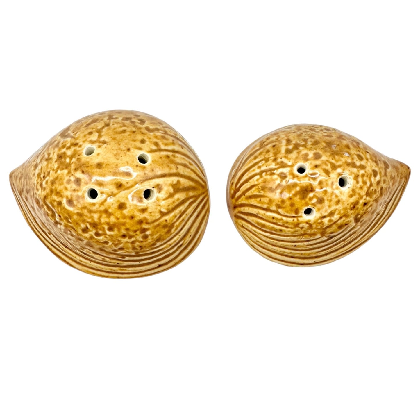 Ceramic Shell-Shaped Salt and Pepper Shakers Brown Coastal Decor Collectibles