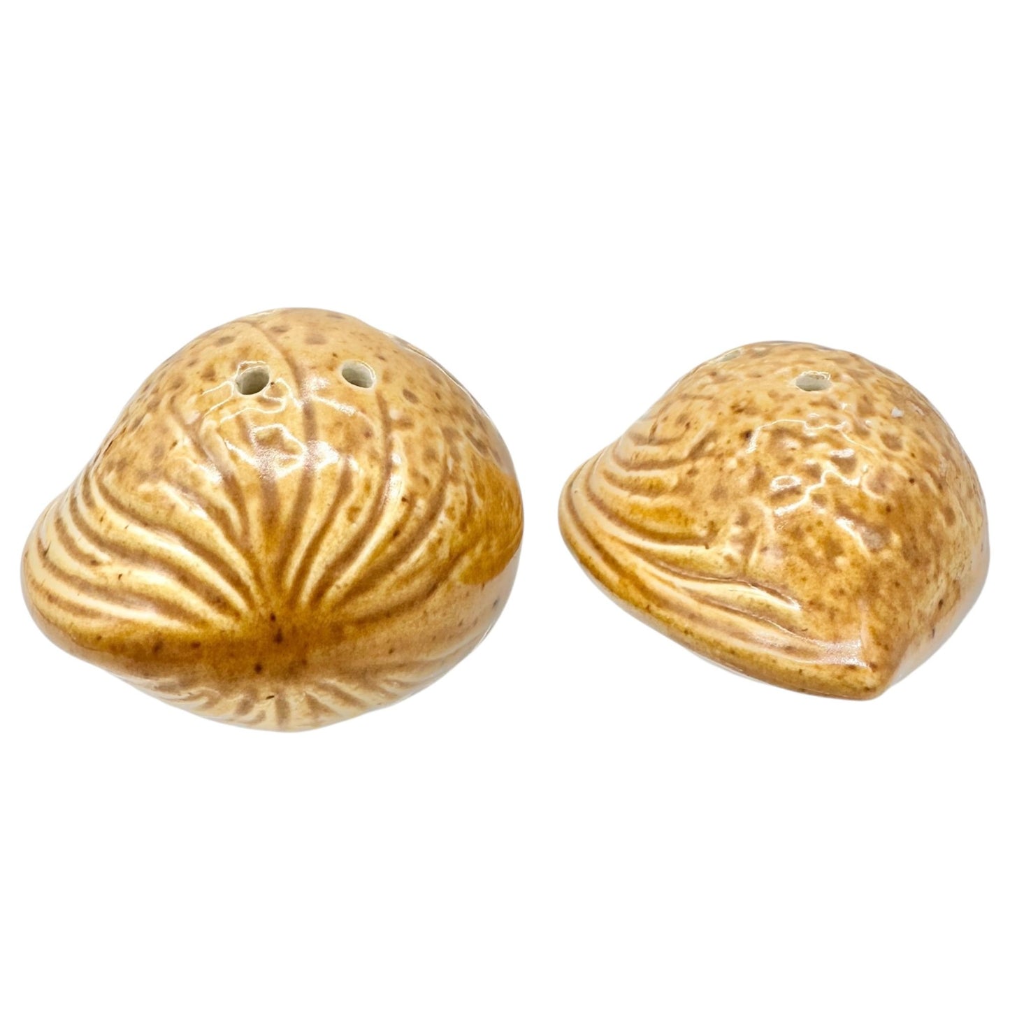 Ceramic Shell-Shaped Salt and Pepper Shakers Brown Coastal Decor Collectibles