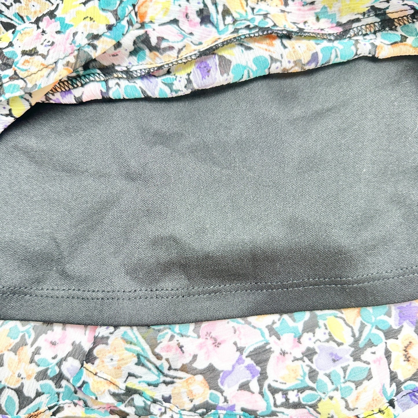 Leith Dress Womens M Blue Ditsy Floral Tie-Waist Ruffled Hem Sheer Long Sleeves