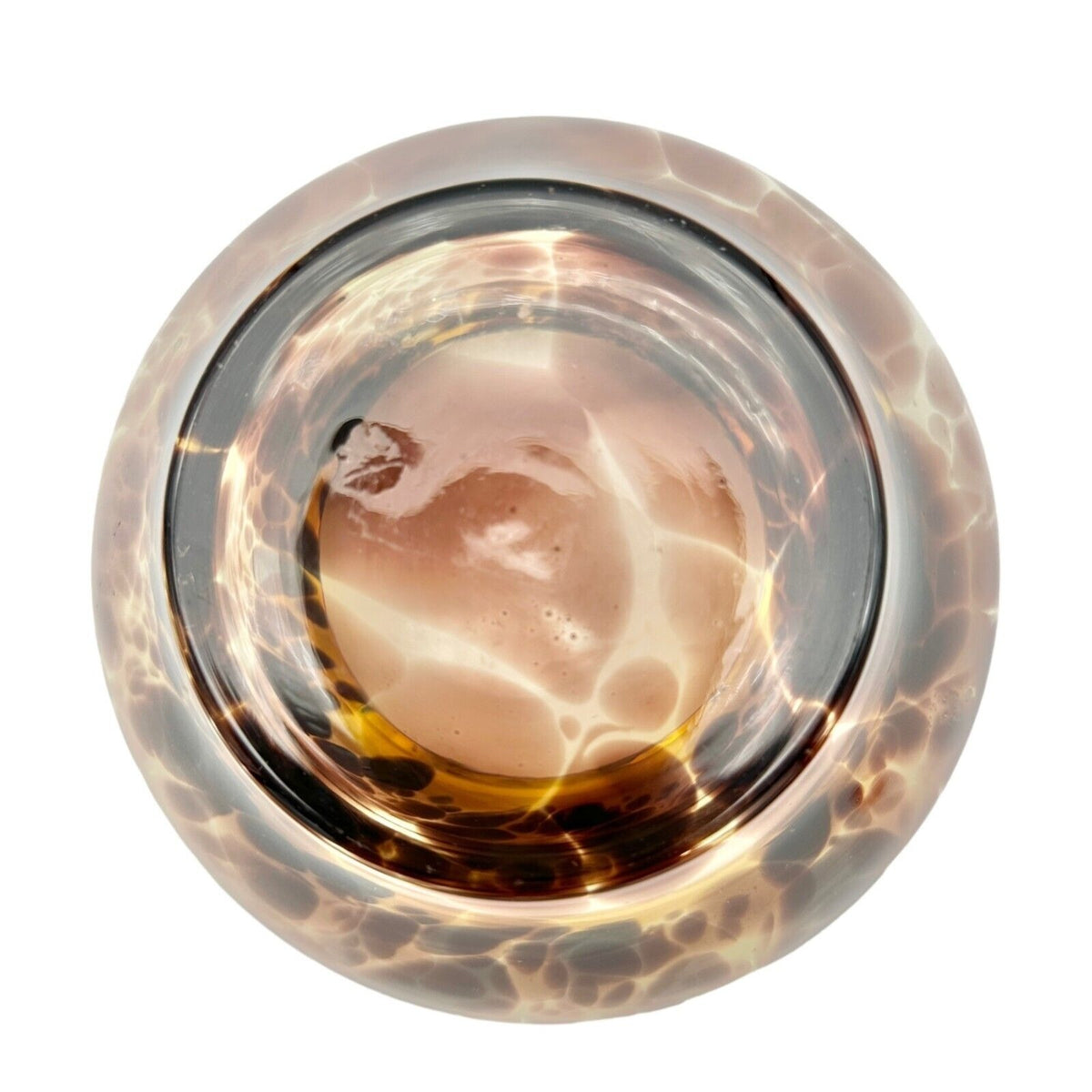 Handblown Tortoise Glass Vase Unique Brown and Amber Design 6.5" Dia x 4" Tall