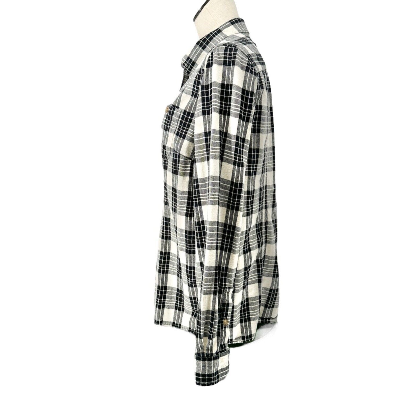 Duluth Trading Co Women's M Flannel Shirt Black White Long Sleeve Button Up