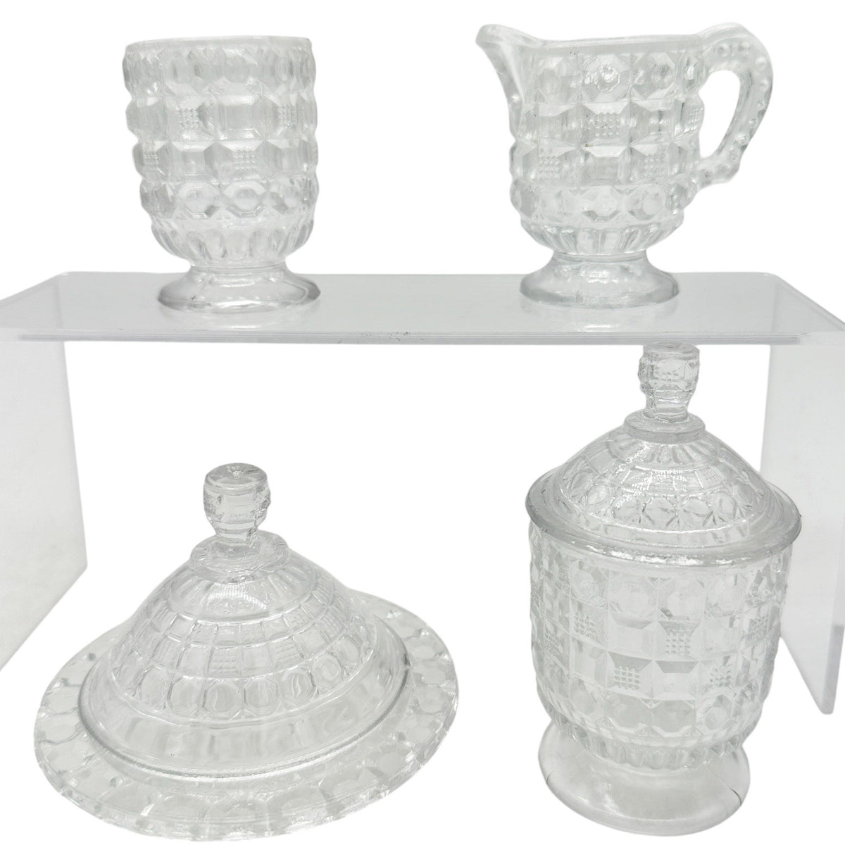 Vintage 4 Pc Childrens Table Set Tappan Glass TS-53 Sugar Creamer Goblet Butter