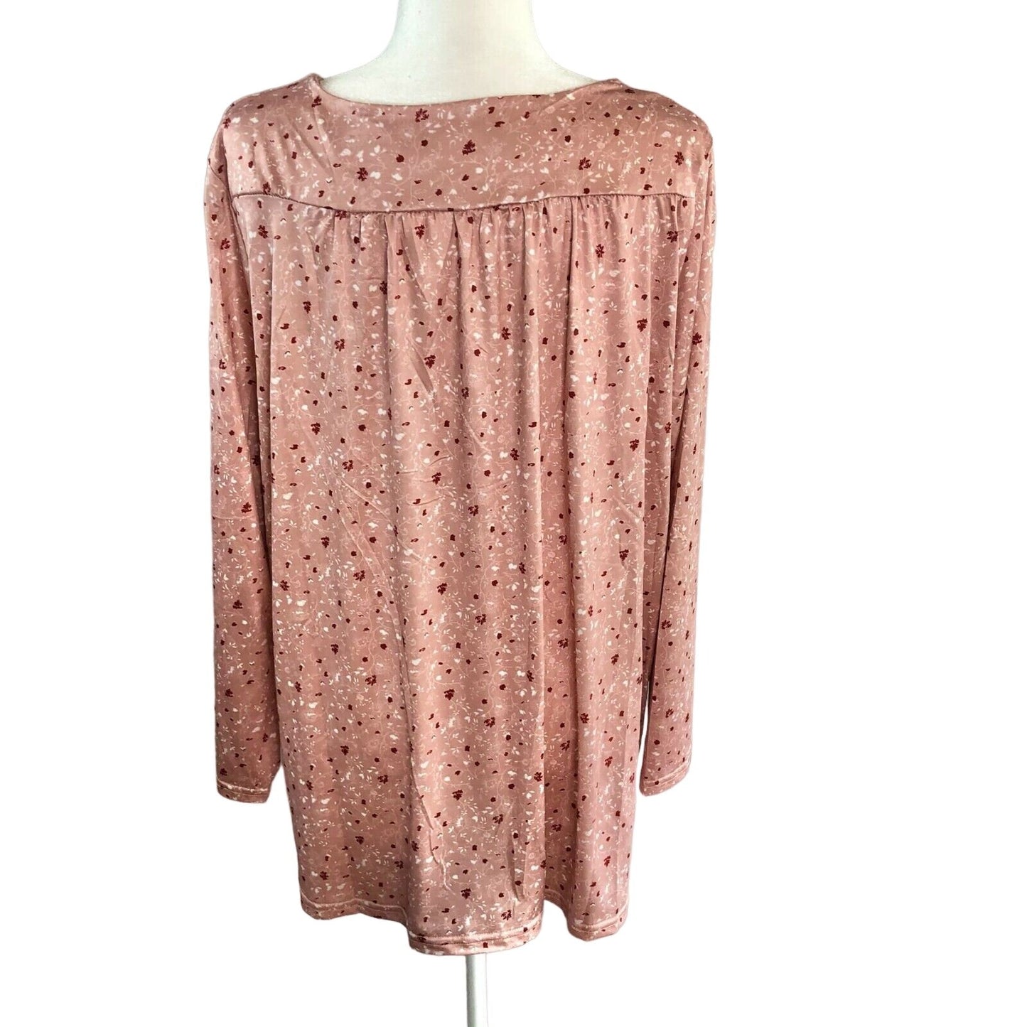 Women's 2XL Floral Rose Colored Smock Long Sleeve Tunic Blouse Red Flowers