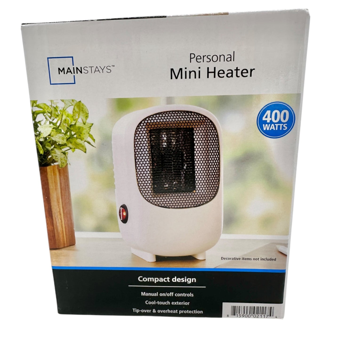 Mainstays Personal Mini Heater 400W Compact Design Cool-Touch Exterior