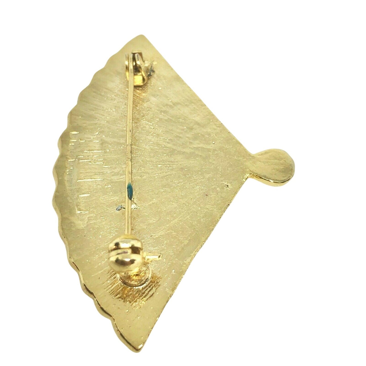 Vintage Cloisonné Gold Tone Fan Brooch Pin Red Yellow Blue Leaves Pin Back