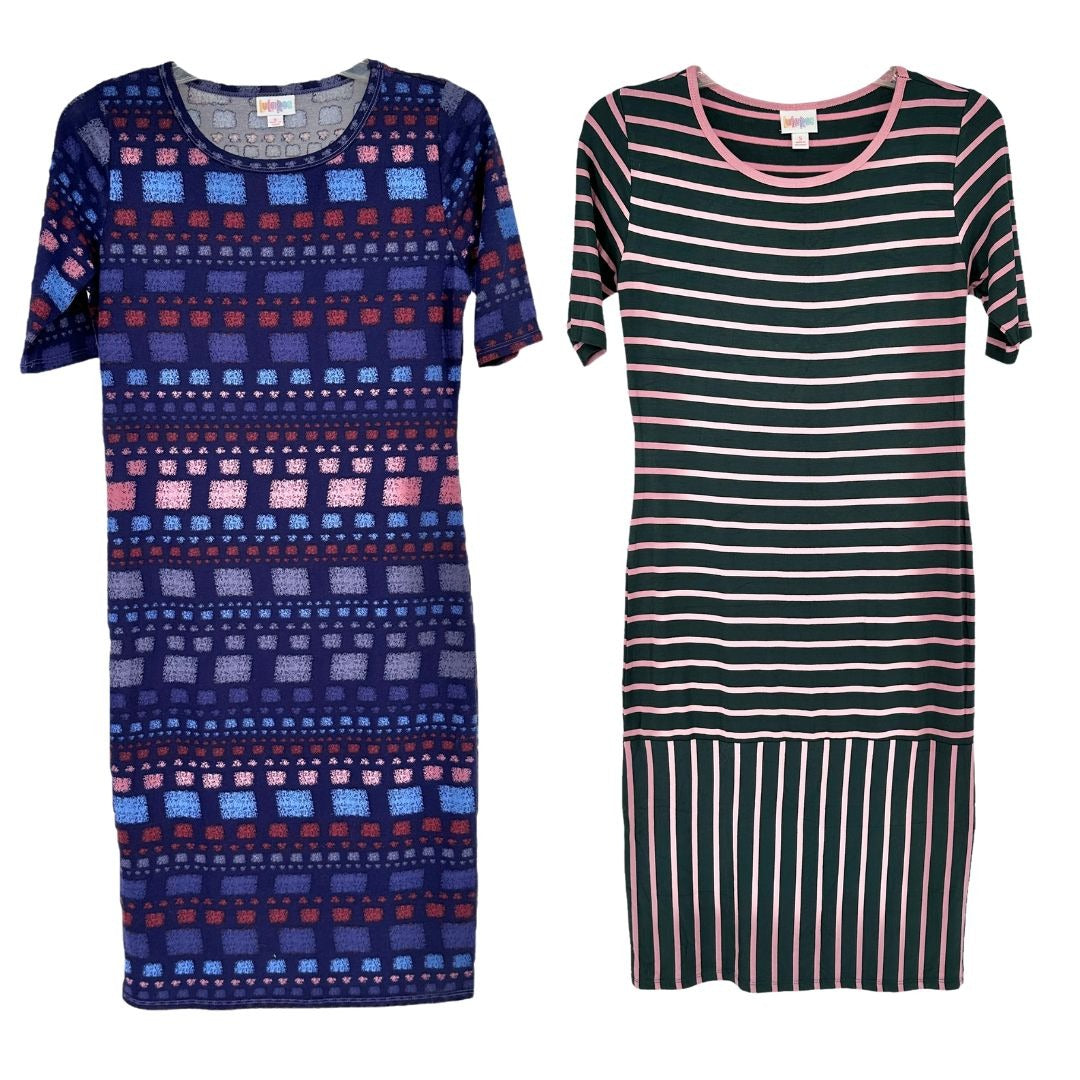 LuLaRoe Julia Dress Lot Of 2 Small Knee-Length Striped & Geometric Patterns New