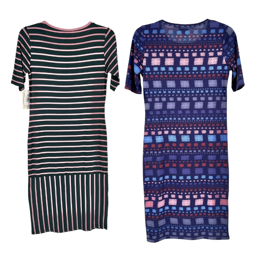 LuLaRoe Julia Dress Lot Of 2 Small Knee-Length Striped & Geometric Patterns New