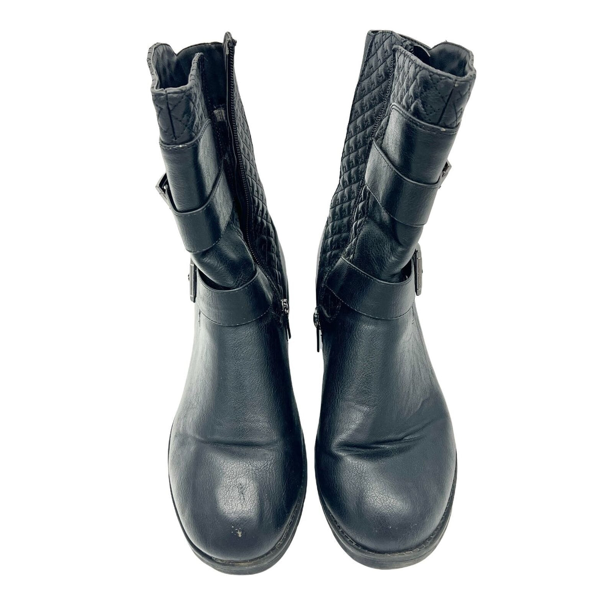 Cloudwalker Harlie Moto Boots Womens 9.5W Quilted Black Buckle Ankle Inner Zip