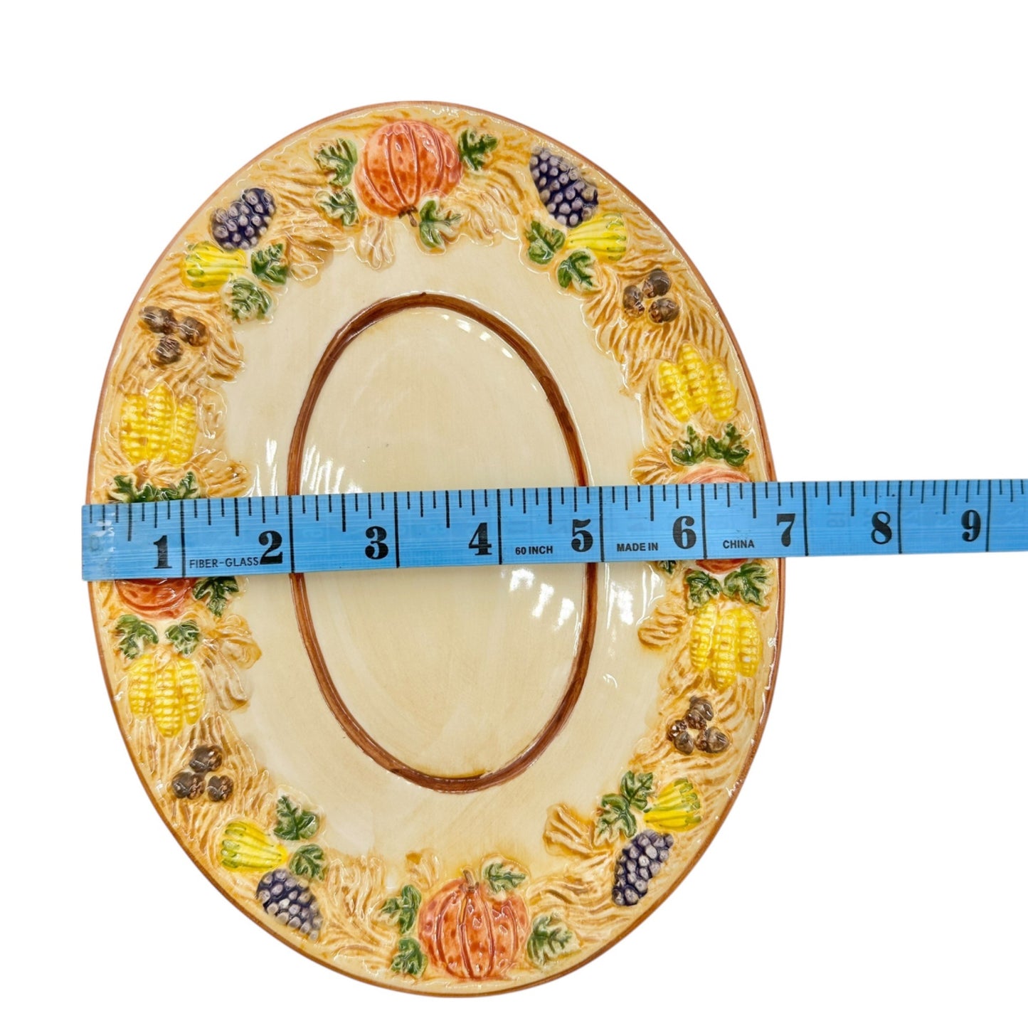 Handpainted Ceramic Harvest Design Platter 9 X 7 Oval Fall Thanksgiving Decor