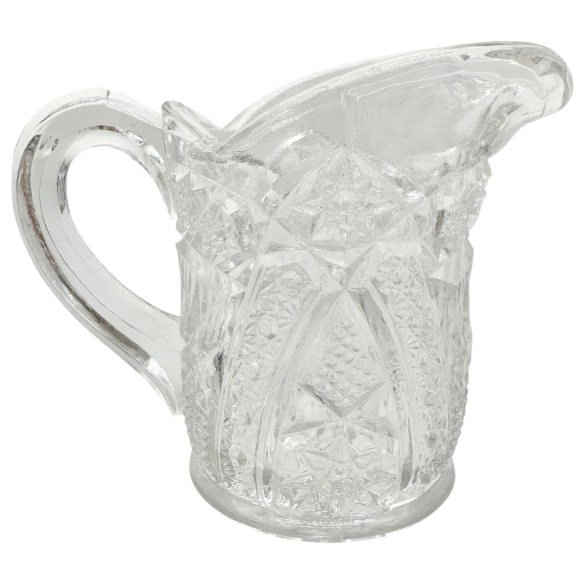 Vintage Childrens Glass Punch Bowl Set 6 Cups Intricate Diamond Pattern EAPG