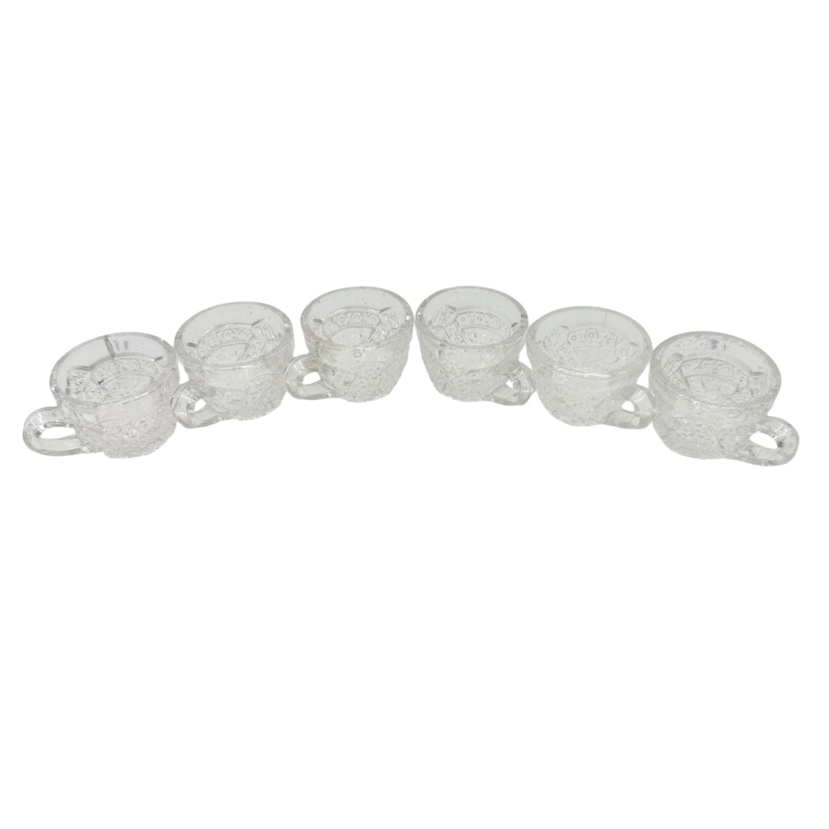 Vintage Childrens Glass Punch Bowl Set 6 Cups Intricate Diamond Pattern EAPG