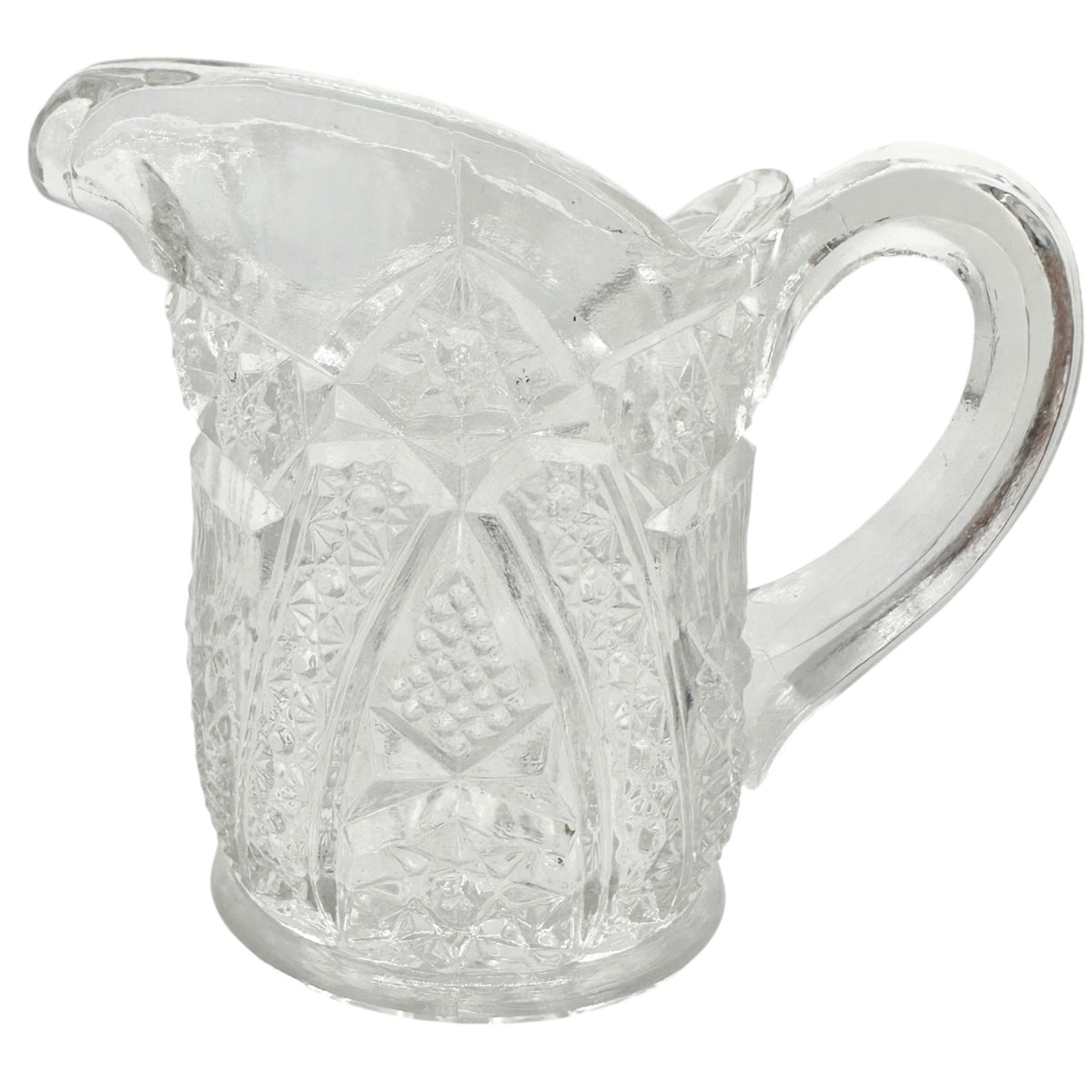 Vintage Childrens Glass Punch Bowl Set 6 Cups Intricate Diamond Pattern EAPG