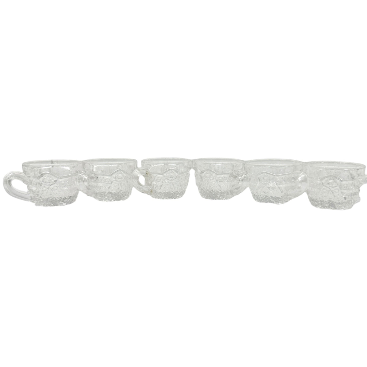 Vintage Childrens Glass Punch Bowl Set 6 Cups Intricate Diamond Pattern EAPG