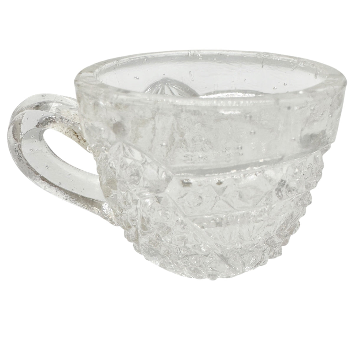 Vintage Childrens Glass Punch Bowl Set 6 Cups Intricate Diamond Pattern EAPG
