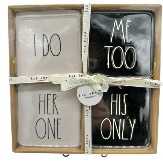 Rae Dunn By Magenta Ceramic Wedding Coaster Set Of 4 With Sentiments Black White