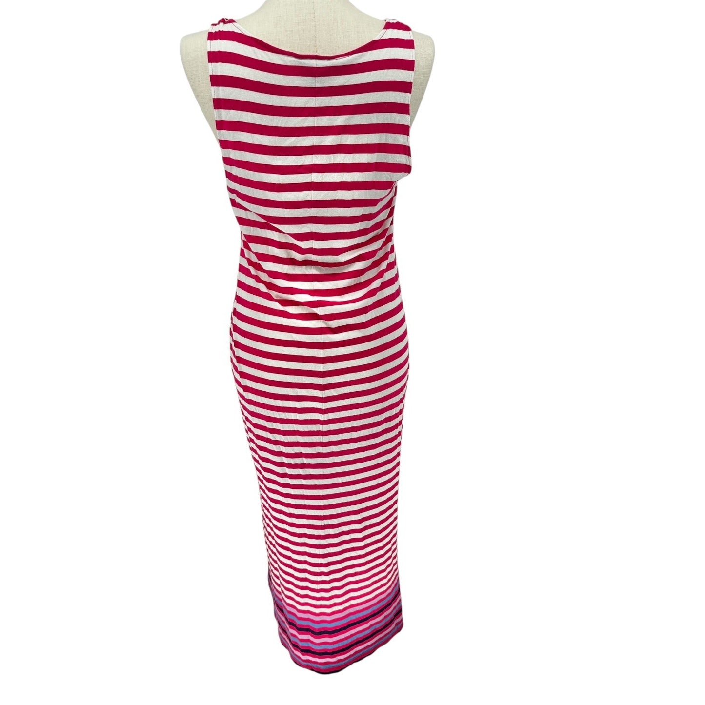Tommy Hilfiger Halter Maxi Dress Womens L Pink White Striped Cotton Modal Blend