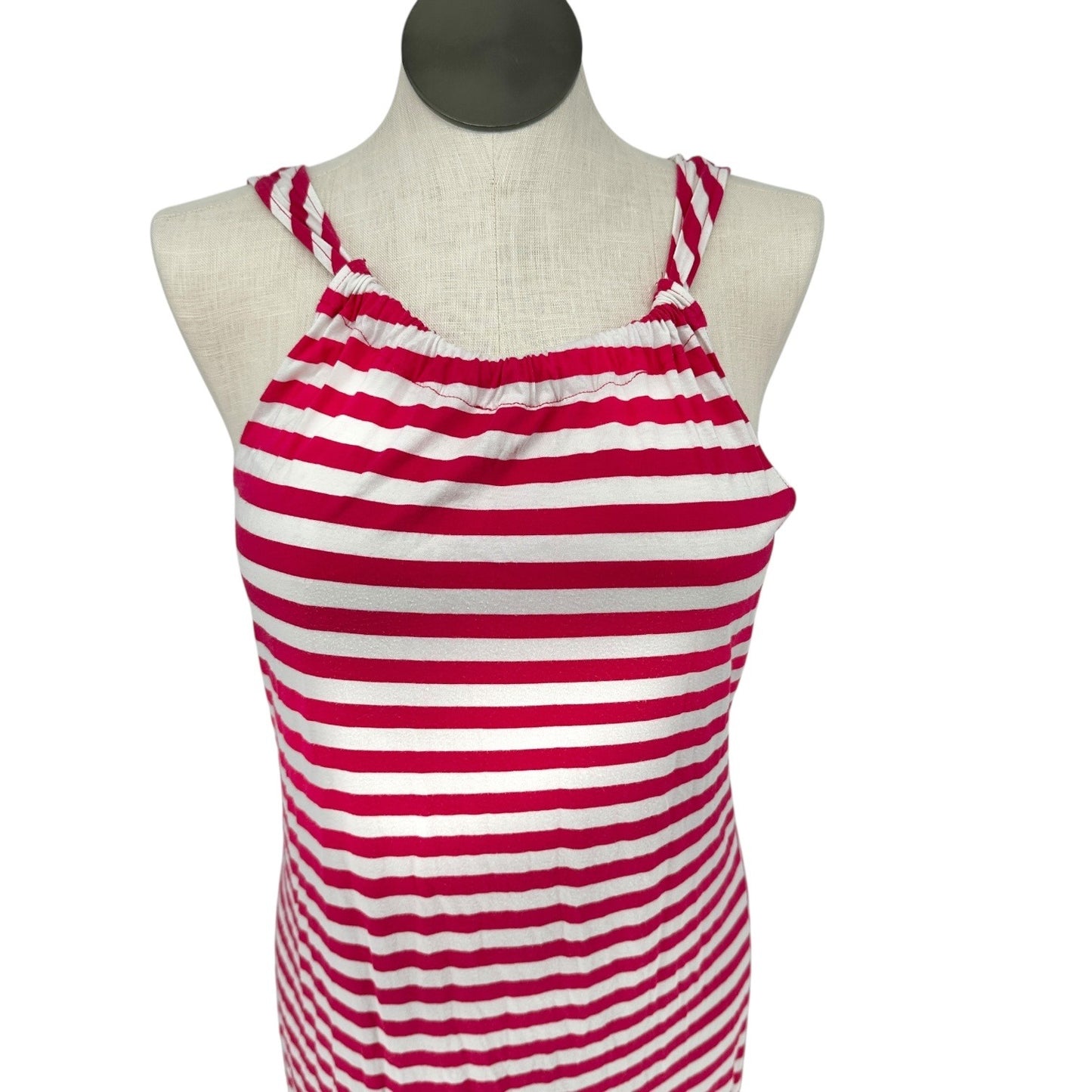 Tommy Hilfiger Halter Maxi Dress Womens L Pink White Striped Cotton Modal Blend